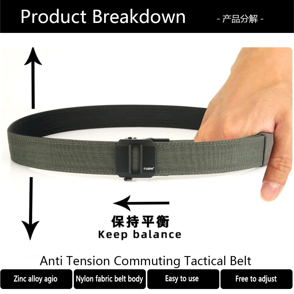 TUSHI Hard Tactical Gun Belt for Men Metal Automatic Buckle Thick Nylon Police Military Belt Casual Belt IPSC Girdle Male