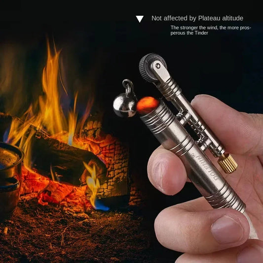 Metal Windproof Kerosene Lighter Portable Firewood Rope Outdoor Camping Survival Retro Lighter Personalized Creative Men's Gift