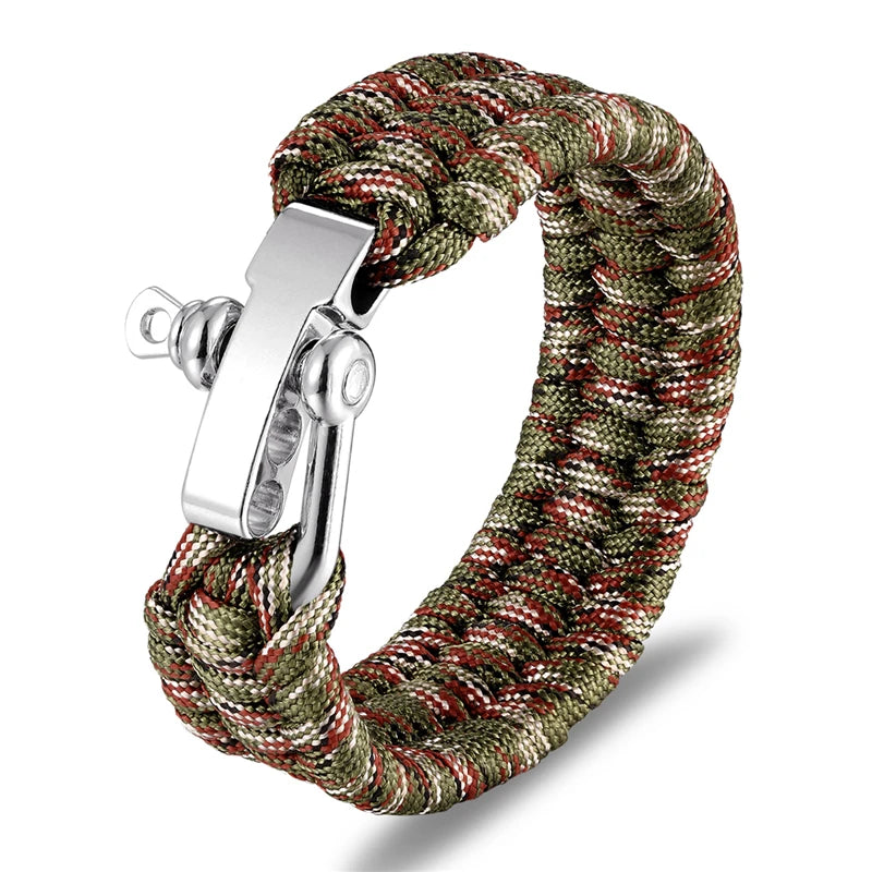 Men Women Camping Emergency Braided Adjustable Survival Bracelet Stainless Steel Buckle Paracord Outdoor Wristband Jewelry