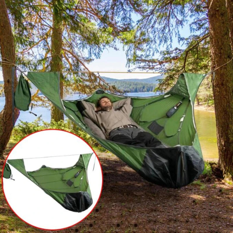 Outdoor Camping Hanging Hammock Multi-person Swing Anti-tear with Mosquito Net Flat Lay Hammocks Climbing Station Sleeping Bag