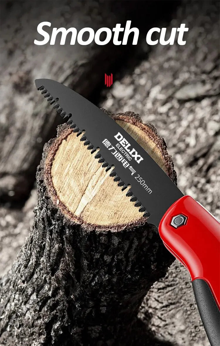 DELIXI ELECTRIC Folding Saw，SK5 steel One-button Folding Design，Sharp Cutting Wood,Camping DIY,Garden Saw,Tree Chopper Knife