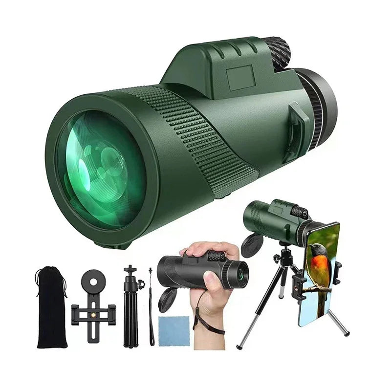 80x100 HD ZOOM Powerful Monocular Telescope Portable Binoculars Long Range Telescope Hunting Camping with Tripod Phone Clip