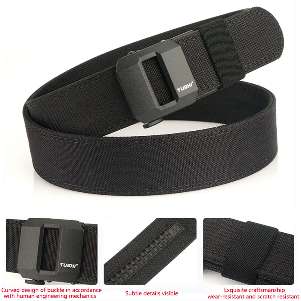 TUSHI Hard Tactical Gun Belt for Men Metal Automatic Buckle Thick Nylon Police Military Belt Casual Belt IPSC Girdle Male