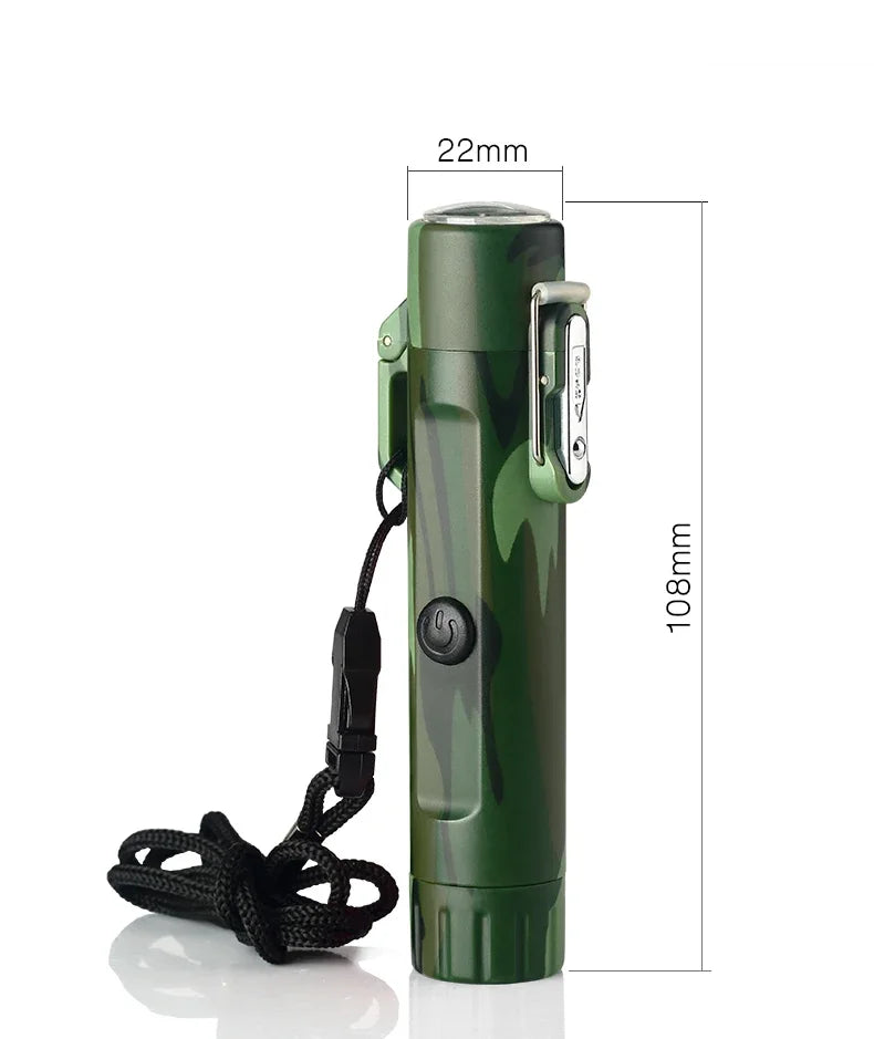 Camping Outdoor Compass Waterproof Electric Double Arc USB Lighter Windproof Portable Torch Lighting Survival Ignition Tool