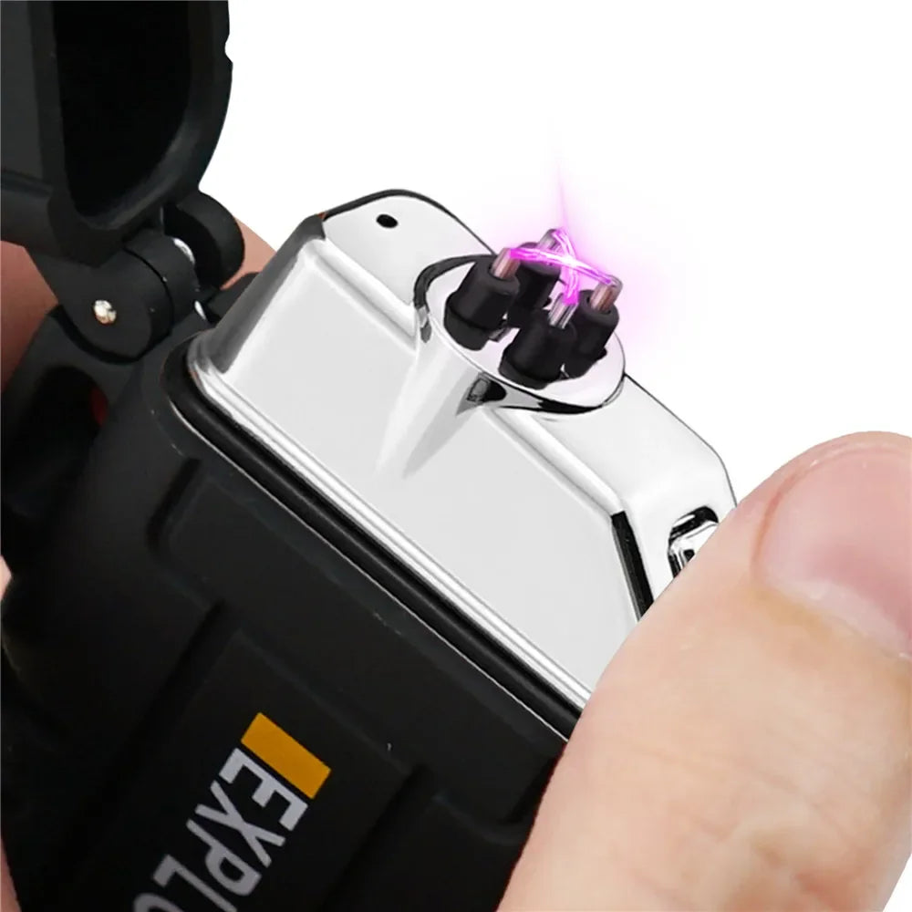 Outdoor Camping Portable Waterproof Double Arc Electric USB Lighter Windproof Plasma Pulse Flameless Lighter Survival Tool