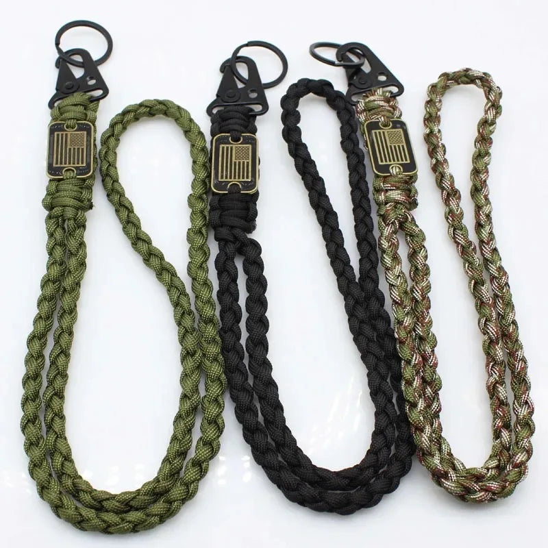 Multifunction Outdoor Paracord Hanging Rope Necklace Eagle Beak Buckle Keychain with Flag for Hanging Key Camera Wallet Whistle