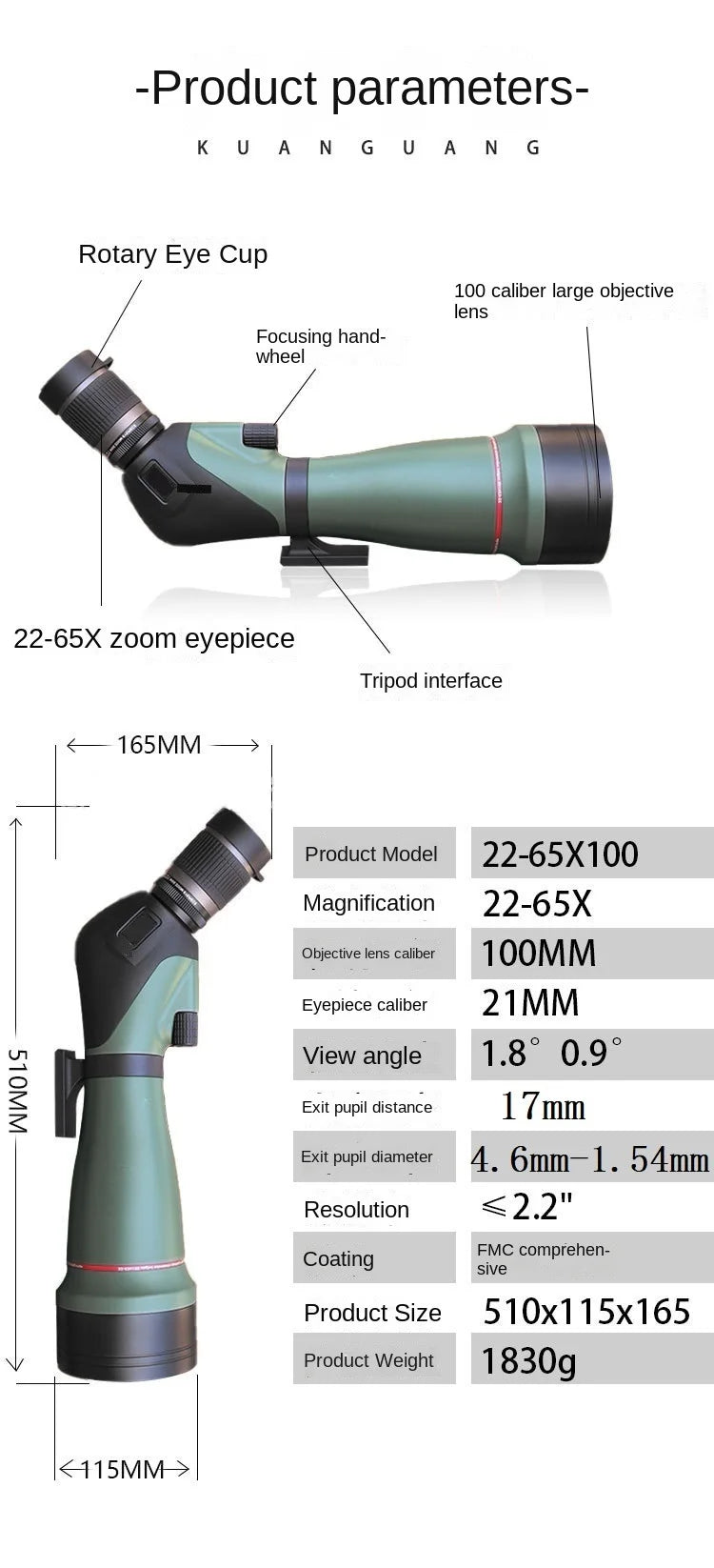 22-65x100 Sight Telescope Monocular advanced Optical system Bird-watching mirror high-power High-definition Waterproof Target