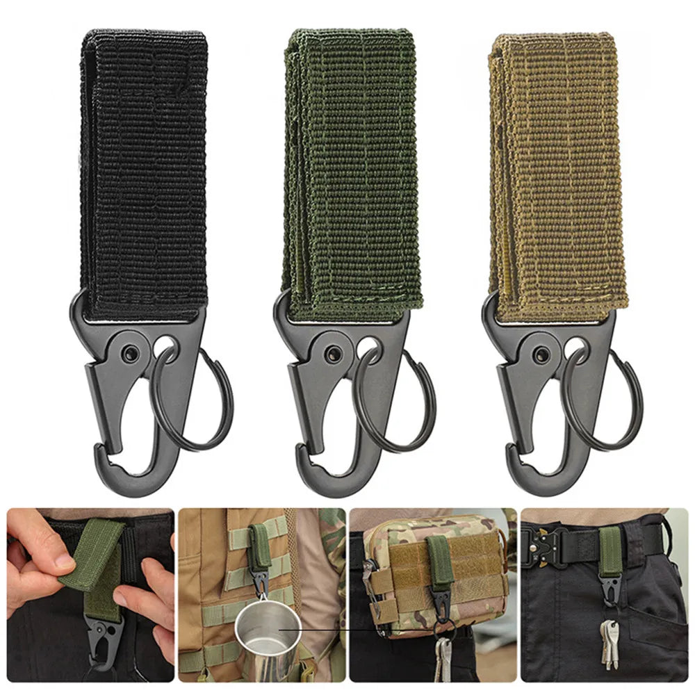 3Pcs Tactical Carabiner Outdoor EDC Keychain Nylon Webbing Keys Holder Camping Backpack Belt Hook Hanging Buckle Muilter Clip