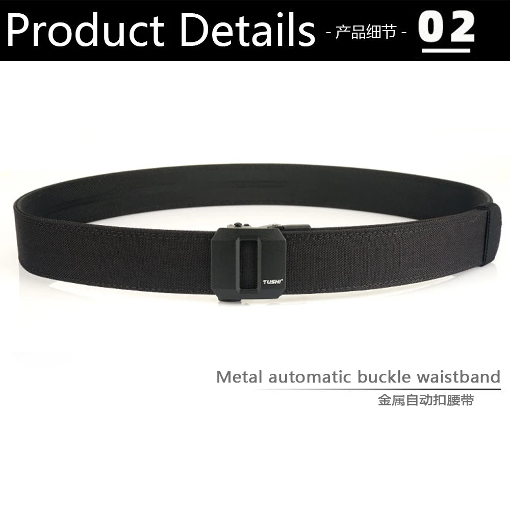 TUSHI Hard Tactical Gun Belt for Men Metal Automatic Buckle Thick Nylon Police Military Belt Casual Belt IPSC Girdle Male