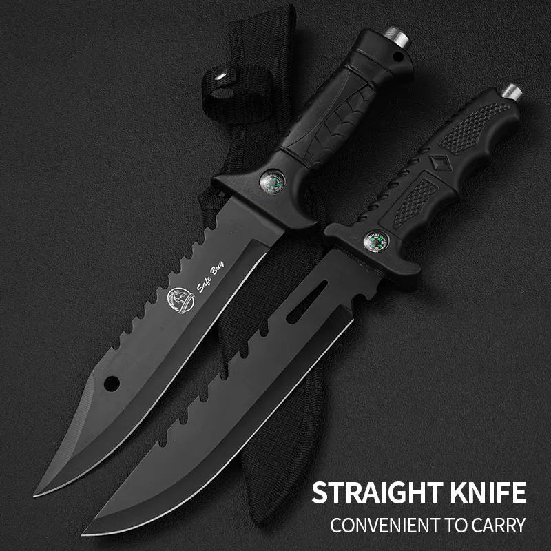 Outdoor sharp straight knife, black large knife, knife, mountaineering knife, multi-function survival knife, self-defense knife