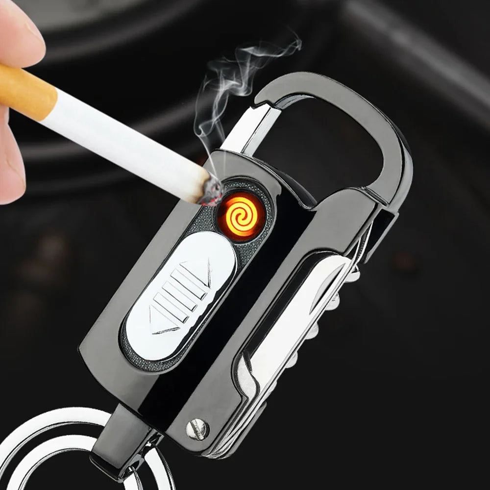 Multifunctional Electronic Lighter Keychain, Wine Opener, Knife Flashlight, Slotted Screwdriver, Metal Windproof Lighter, Gadget