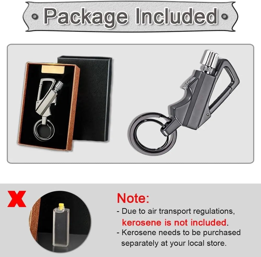 Flint Match Fire Starter Metal Bottle Opener Key Ring Kerosene Refillable Cool Lighter Gift for Outdoor Emergency Lifesaving