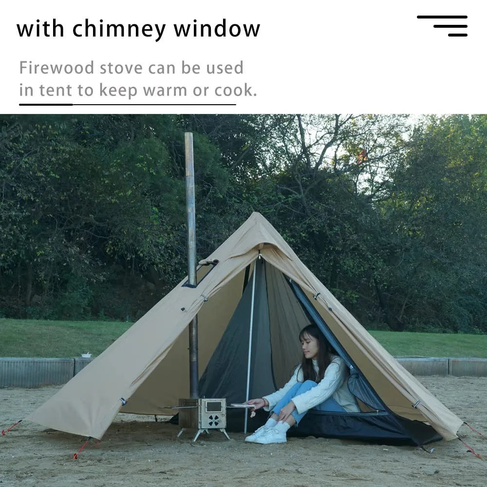 Camping Hot Tent with Chimney Window Outdoor Ultralight Tipi Teepee Tent Pyramid Double Layer Bushcraft 1 Person Tents Hot Tent