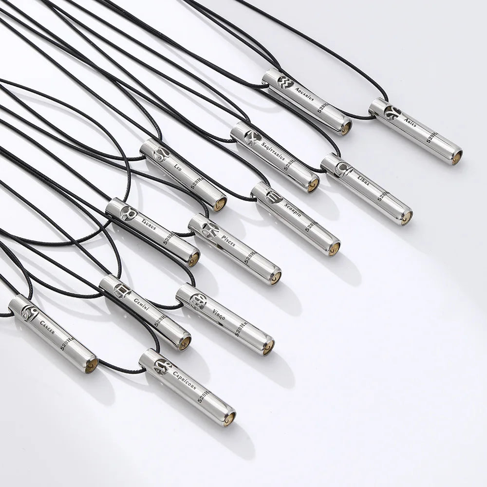 528 Hertz Fashion Stainless Steel Mindfulness Breathing Pendants Twelve Constellations Whistle Couple Necklace Party Gift