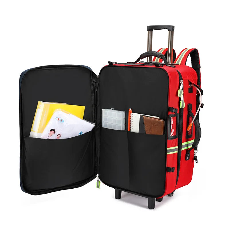 Empty Detachable Trolley Backpack Survival First Aid Kits Bag Medical Care Trolley Emergency Rescue Doctor Visit First Aid Bag