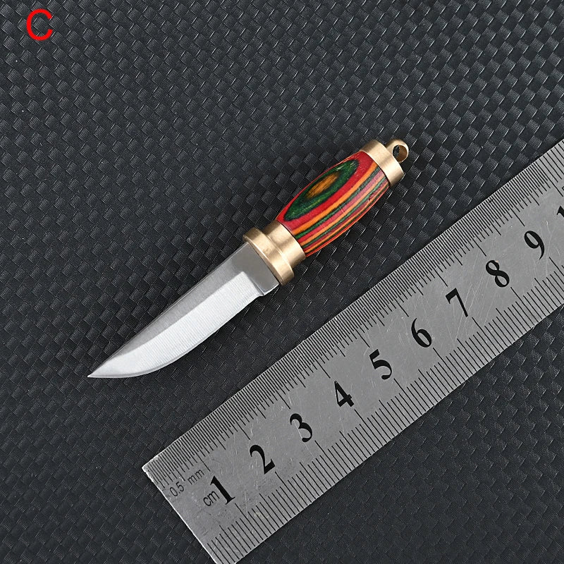 Portable Pocket Mini Stainless Steel Knife With Leather Cover Camping Keychain Package Opener Outdoor Hiking Survival Tools