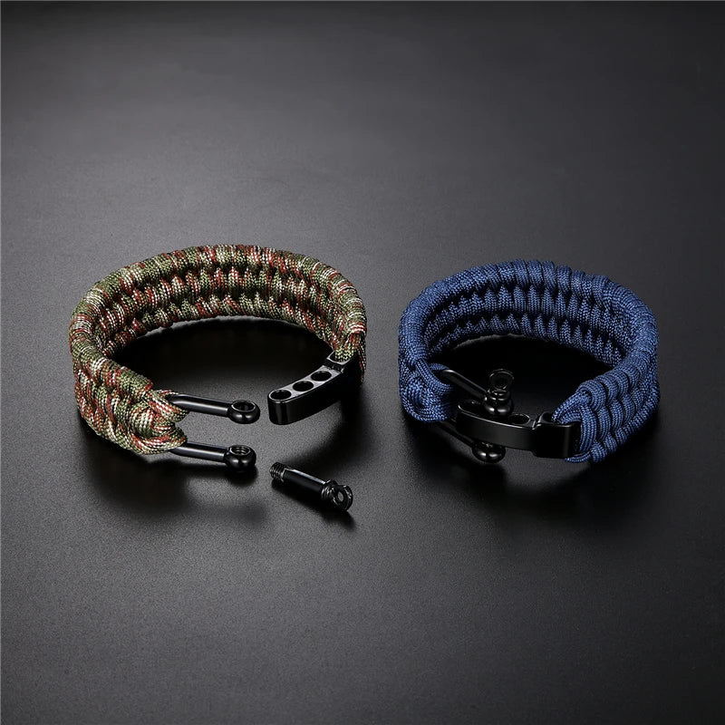 Men Women Camping Emergency Braided Adjustable Survival Bracelet Stainless Steel Buckle Paracord Outdoor Wristband Jewelry