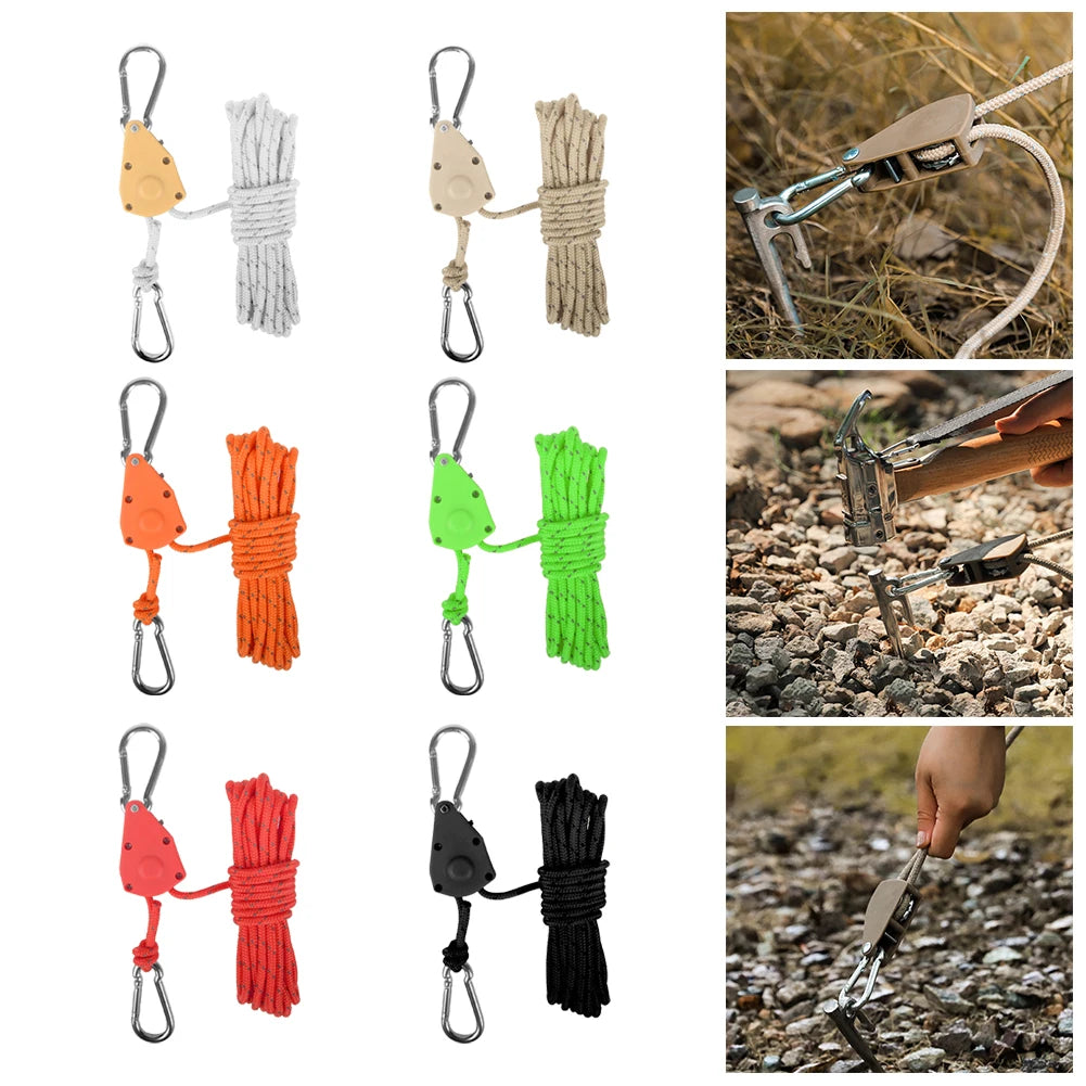 Secure and Fast Locking Tent Rope Hanger, Adjustable Lanyard Pulley Hook, Perfect for Outdoor Adventures and Sleeping Bags