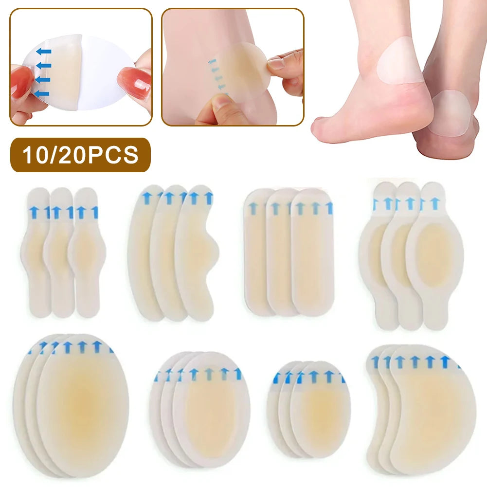 20/10pcs Hydrocolloid Foot Patch Heel Stickers Anti-Wear Band-Aid Adhesive Pain Bandage First Aid Outdoor Camping Emergency Kits