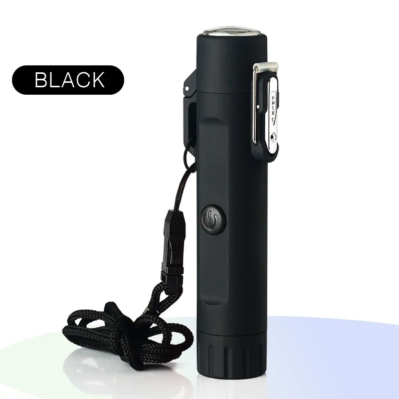 Camping Outdoor Compass Waterproof Electric Double Arc USB Lighter Windproof Portable Torch Lighting Survival Ignition Tool