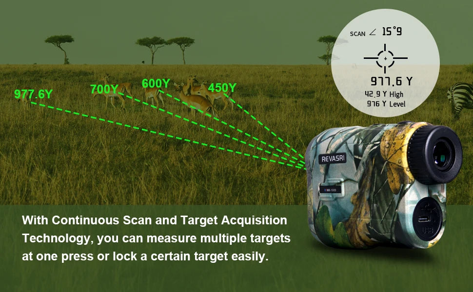 REVASRI Hunting Laser Rangefinder 1000 Yards with Rechargeable Battery Hunting Range Finder with Target Acquisition Technology E