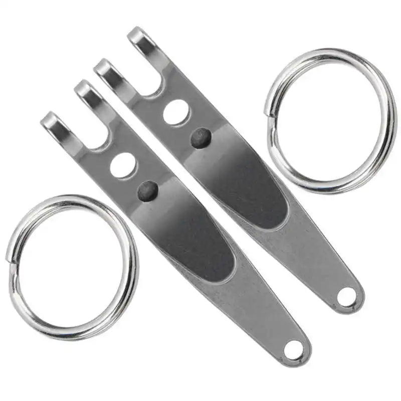 2Pcs Mini Outdoor Belt Clip Stainless Steel Suspension Pocket Clip Key Holder with Keychain Outdoor Tools