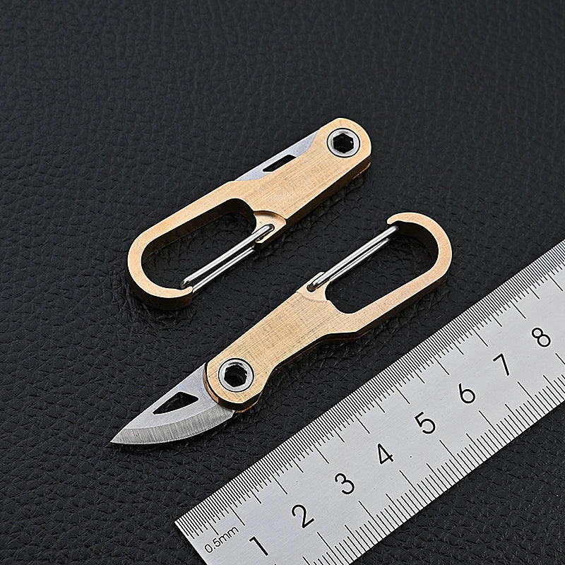 1pc Titanium Alloy Mini Pocket Knife Folding Unpacking Express Outdoor Survival Tools Portable D Ring Keychain Brass Knife