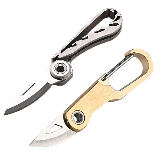 1pc Titanium Alloy Mini Pocket Knife Folding Unpacking Express Outdoor Survival Tools Portable D Ring Keychain Brass Knife