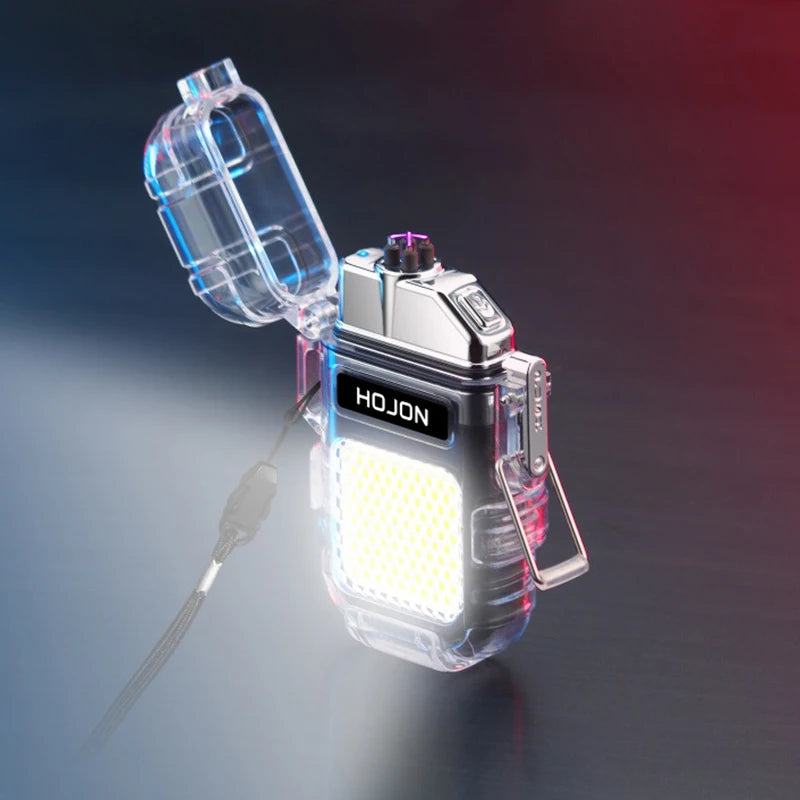 Luminous Transparent Waterproof Lighter Plasma Double Arc Windproof Lighter USB Rechargeable Lighter Outdoor Camping Gift