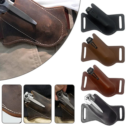 Sheath Holster Pocket Hunt Leather Sheath Holder Belt Loop Case Flashlight Case Fold Knife Tool Camp Outdoor Carry