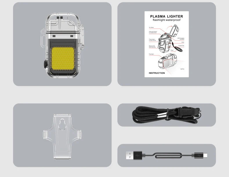 Luminous Transparent Waterproof Lighter Plasma Double Arc Windproof Lighter USB Rechargeable Lighter Outdoor Camping Gift