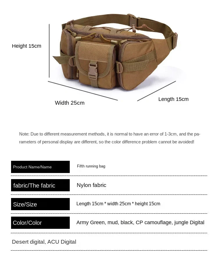 Men's Tactical Waist Pack Sports Waterproof Multifunctional Solid Camouflage Hunting Hiking Multi-Purpose Nylon Phone Handsome