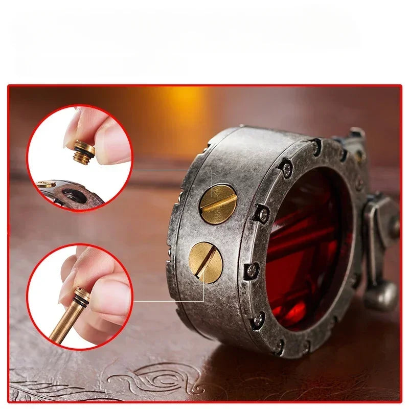 NEW Metal Rocker Arm Kerosene Lighter Creative Personality Round Transparent Oil Tank Open Fire Lighter Men's Small Tools