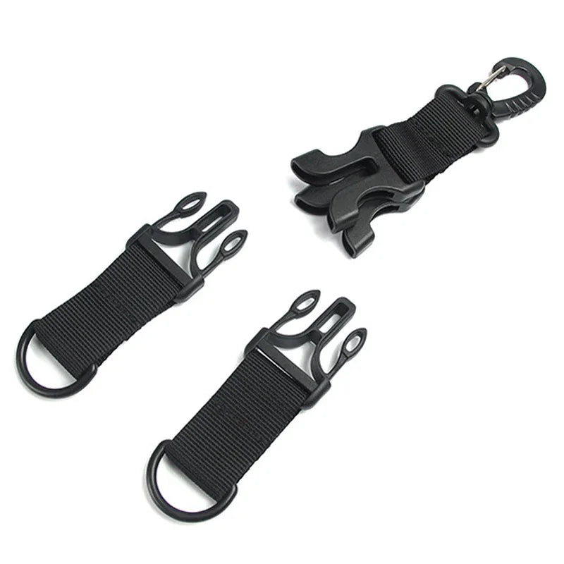 Multi functional hook and loop tactical nylon webbing backpack hook D-shaped keychain double split quick release buckle