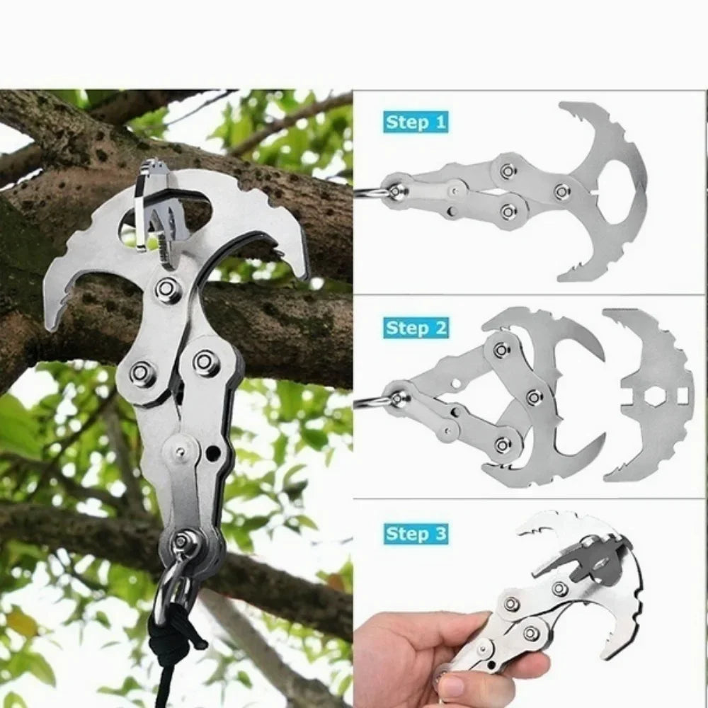 Outdoor Stainless Steel Mountaineering Hooks Folding Multifunctional Grab Hooks Survival Outdoor Climbing Camping Gear Tools