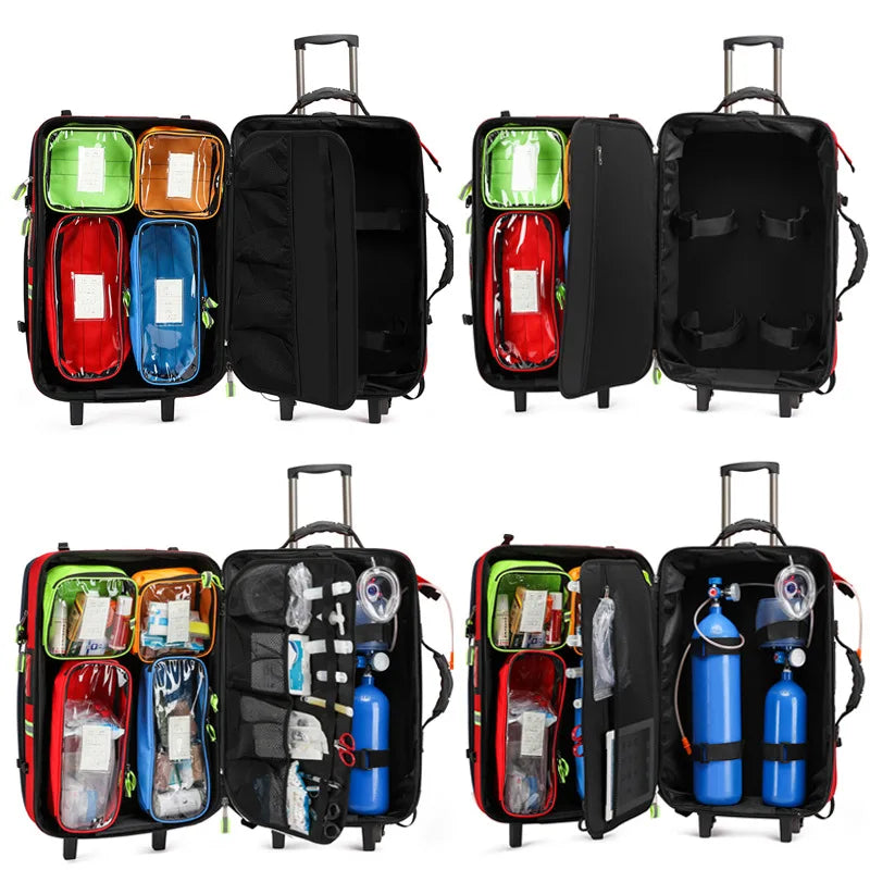 Empty Detachable Trolley Backpack Survival First Aid Kits Bag Medical Care Trolley Emergency Rescue Doctor Visit First Aid Bag