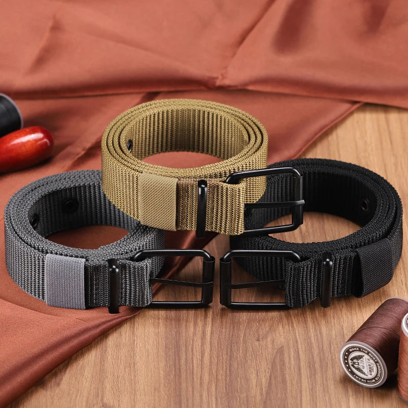 Perforated canvas belt, men's needle buckle belt, student youth Korean version, versatile jeans belt, military training, extende