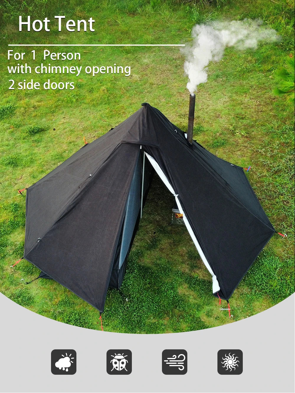 Camping Hot Tent with Chimney Window Outdoor Ultralight Tipi Teepee Tent Pyramid Double Layer Bushcraft 1 Person Tents Hot Tent