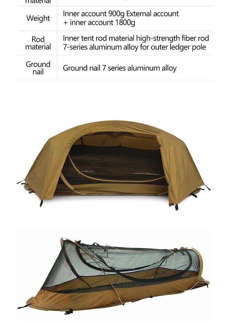 Sonuto-Lightweight Camping and Mountaineering Hiking Tent with Aluminum Alloy Poles, Waterproof and Mosquito Proof Single Person