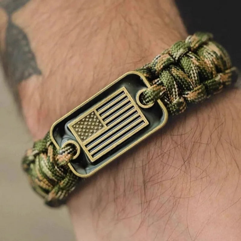 Paracord Bracelet-Bronze USA Flag Survival Bracelet Gifts for Military Veterans Gifts -3 Adjustable Sizes  - Bracelets for Men