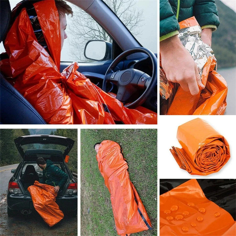 1pcs Portable Waterproof Emergency Survival Sleeping Bag Outdoor Camping Gear Thermal Sack First Aid Rescue Kit Mylar Blanket