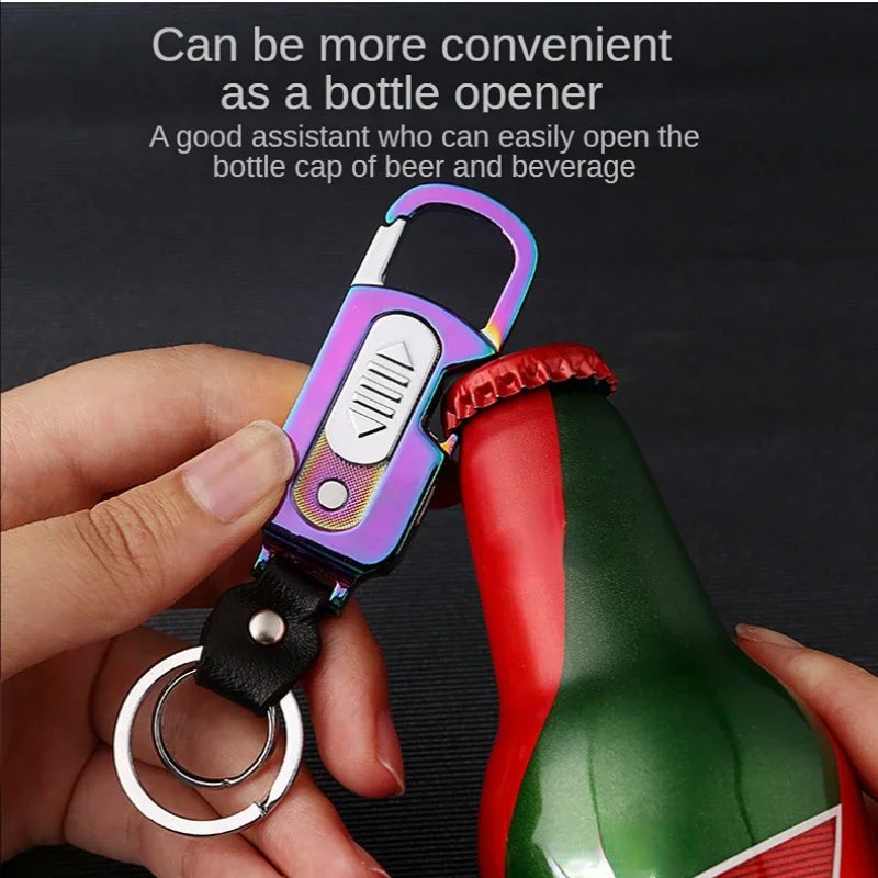 Outdoor Keychain USB Rechargeable Flameless Lighter 4 in 1 with Bottle Opener Currency Detector Lamp Cigarette Lighter