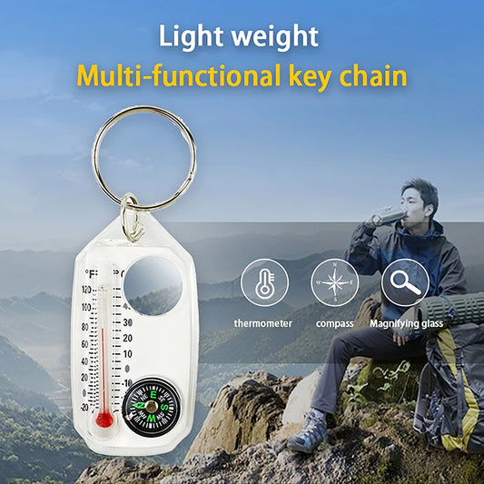 Outdoor Mountaineering Buckle Compass Pointer Mini Keychain Thermometer Compass Key Hook Camping Tools Compass Carabiners