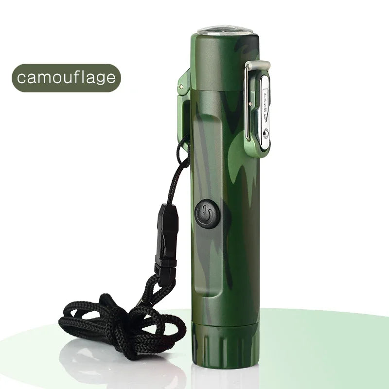 Camping Outdoor Compass Waterproof Electric Double Arc USB Lighter Windproof Portable Torch Lighting Survival Ignition Tool