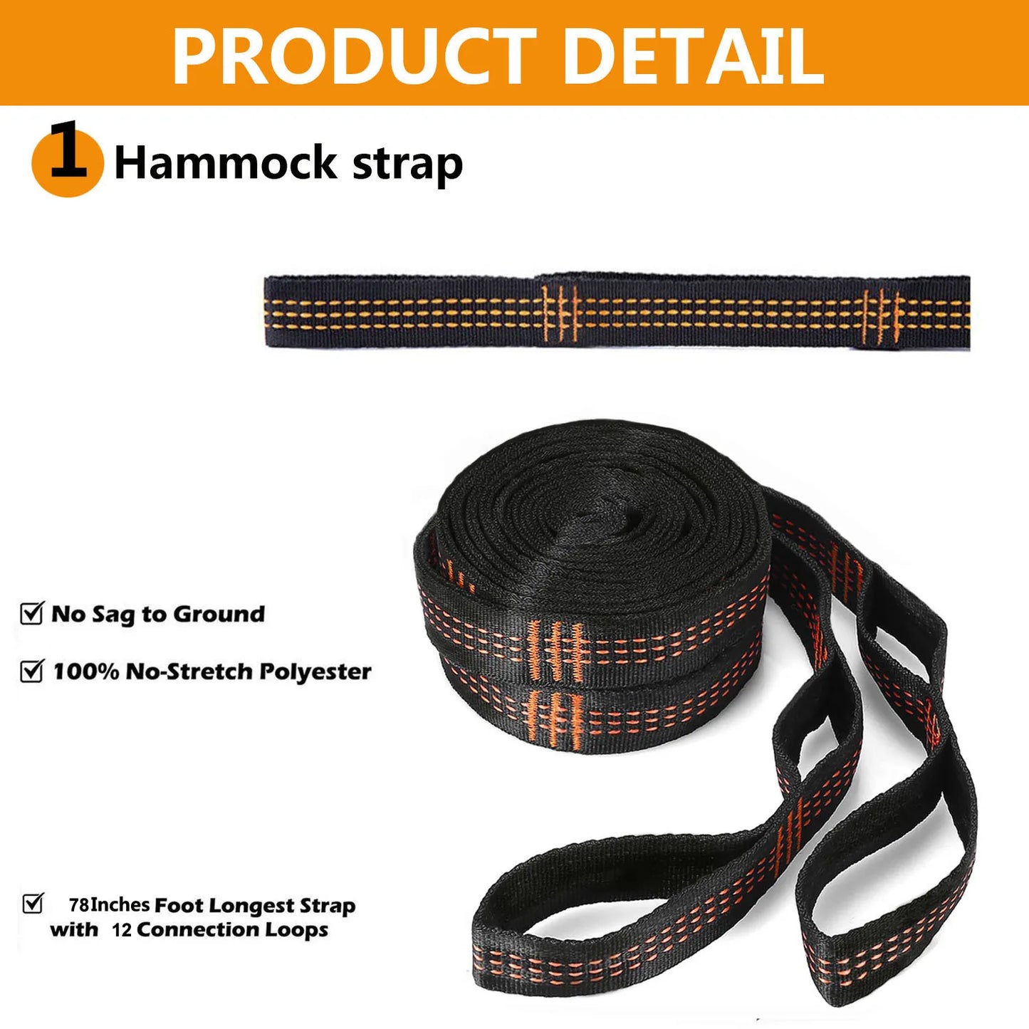 Camping hammock straps&belts for outdoor furniture with 5+1 adjustable loops for tree friendly protection