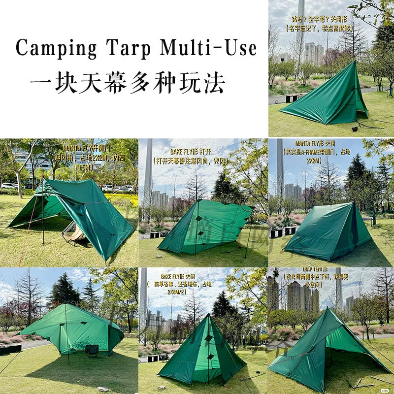 19 Hanging Points Camping Tarp Set 3x3 4x4 Waterproof Outdoor Sun Shelter Backpacking Hiking Black Car Side Awning Camo Tarp 3x4