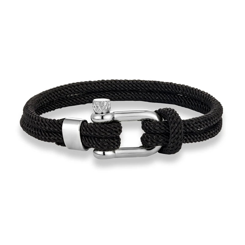 MKENDN Minimalist Nautical Rope Bracelet Double Strand Stainless Steel U-Shape Shackle Buckle Survival Jewelry For Men Women