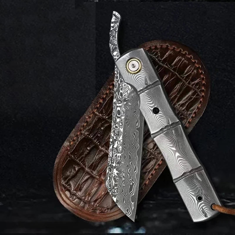 Handmade Damascus Steel Blade Pocket  Folding Knife Wilderness Survival Outdoor Camping Fishing Knives EDC Versatile Tools