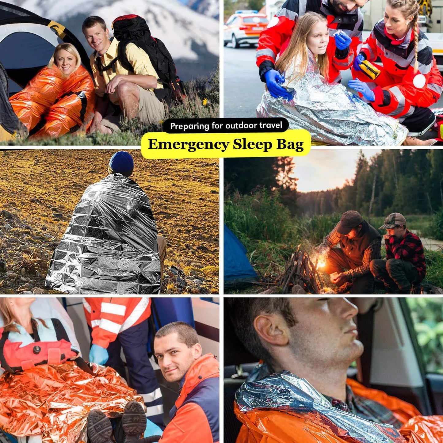 1pcs Portable Waterproof Emergency Survival Sleeping Bag Outdoor Camping Gear Thermal Sack First Aid Rescue Kit Mylar Blanket