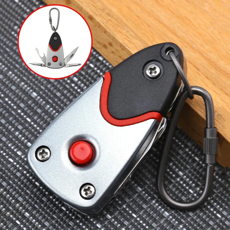 Multifunctional Outdoor 6-in-1 Folding Knife Mini Pocket Keychain Multitool Bottle Opener Screwdriver Blade LED Survival Tool